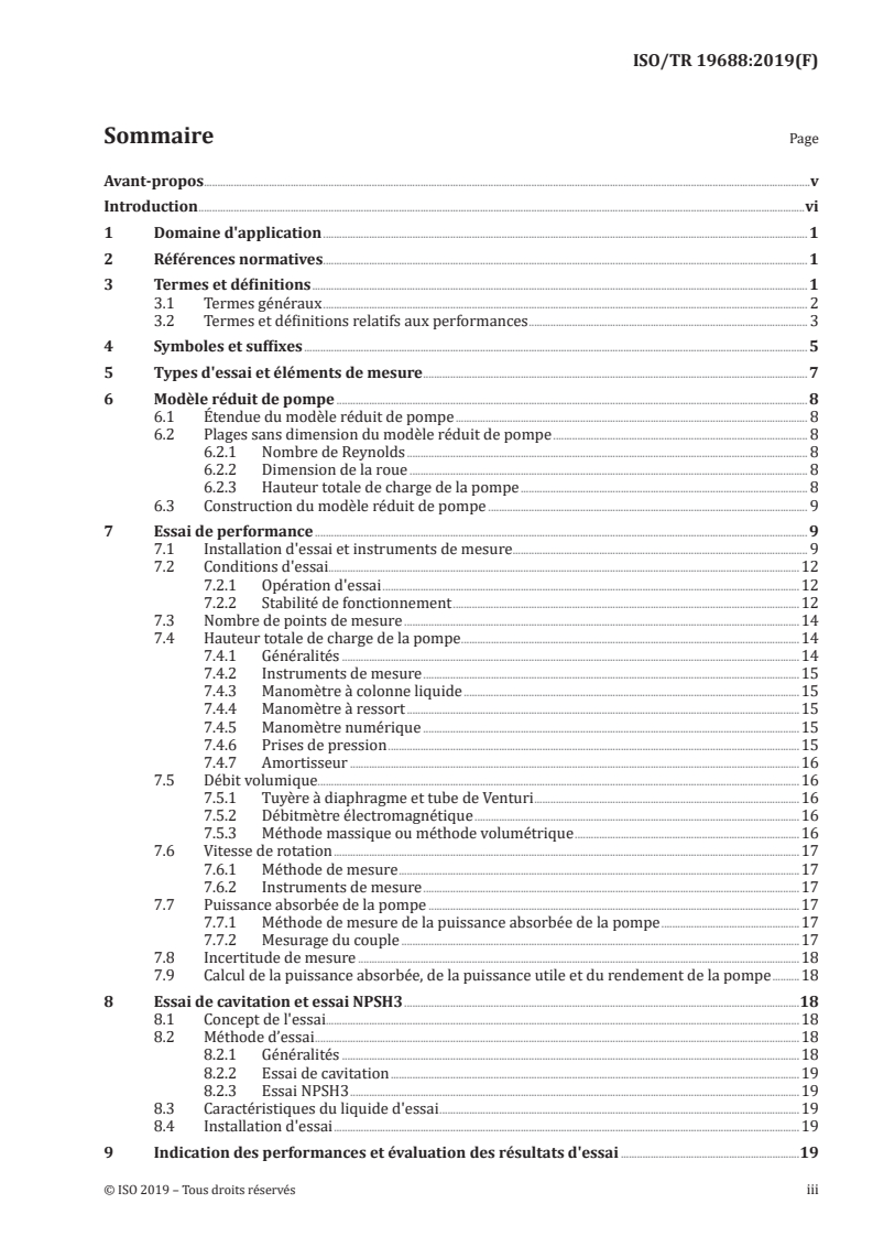 ISO/TR 19688:2019 ISO/TR 19688:2019 - Pompes rotodynamiques — Modèle réduit de pompe utilisé pour les essais de performance hydraulique/1/2019 - Page 3 preview