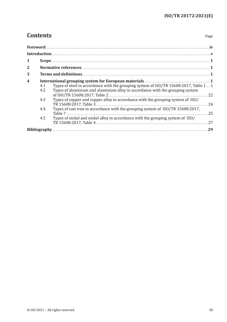 ISO/TR 20172:2021 ISO/TR 20172:2021 - Welding — Grouping systems for materials — European materials/15/2021 - Page 3 preview