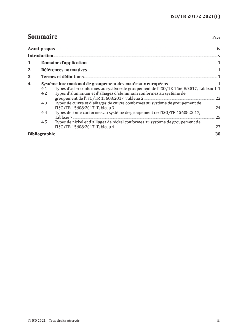 ISO/TR 20172:2021 ISO/TR 20172:2021 - Soudage — Systèmes de groupement des matériaux — Matériaux européens/15/2021 - Page 3 preview
