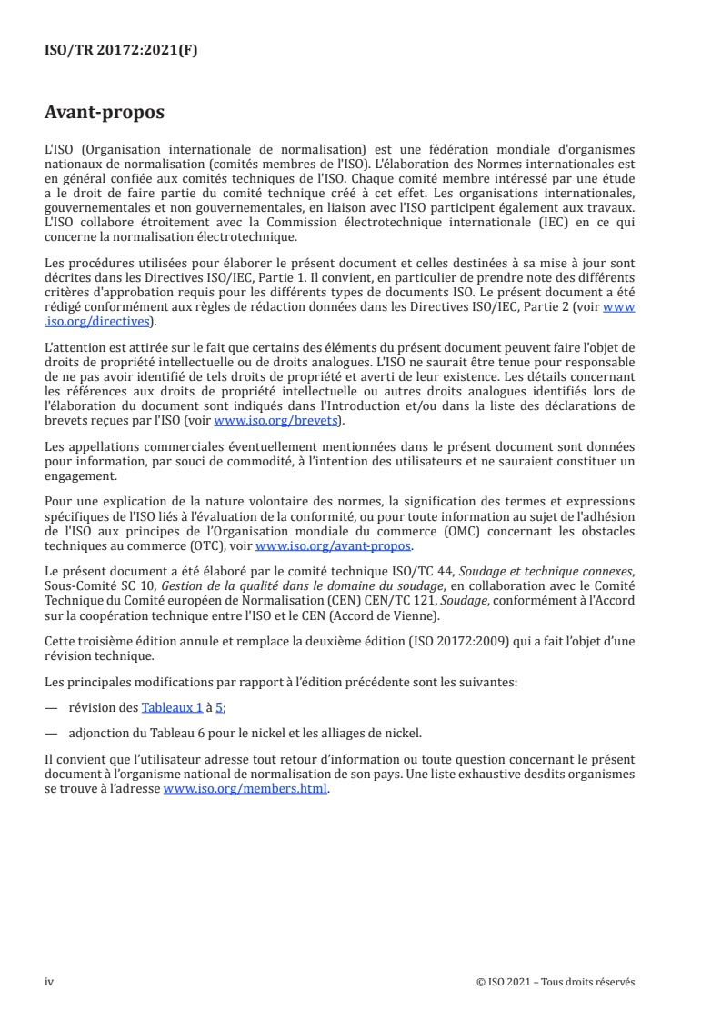 ISO/TR 20172:2021 ISO/TR 20172:2021 - Soudage — Systèmes de groupement des matériaux — Matériaux européens/15/2021 - Page 4 preview