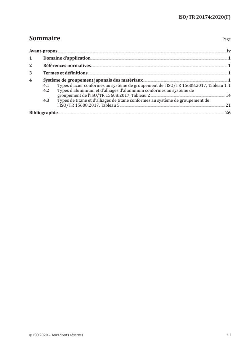 ISO/TR 20174:2020 ISO/TR 20174:2020 - Soudage — Systèmes de groupement des matériaux — Matériaux japonais/19/2020 - Page 3 preview