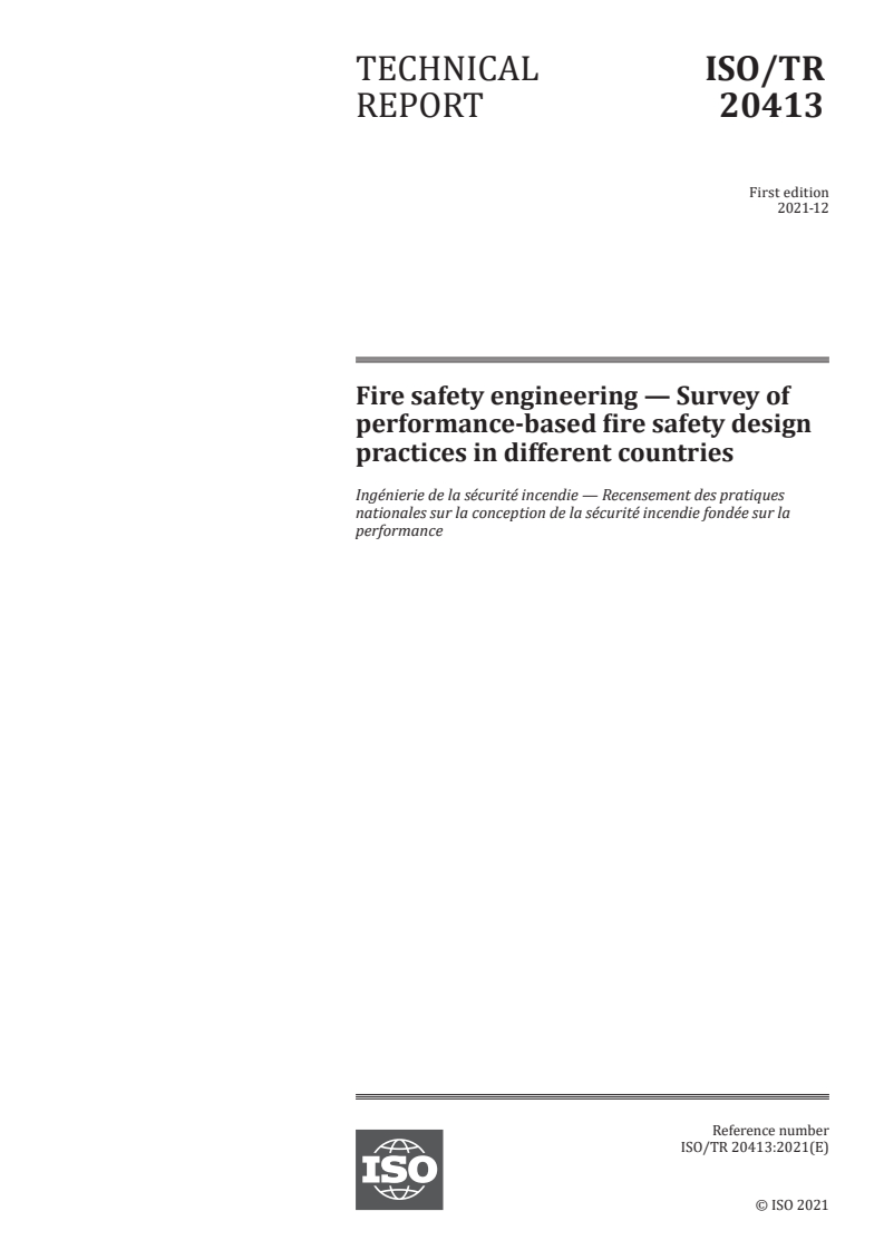 ISO/TR 20413:2021 ISO/TR 20413:2021 - Fire safety engineering — Survey of performance-based fire safety design practices in different countries
Released:12/9/2021 - Page 1 preview