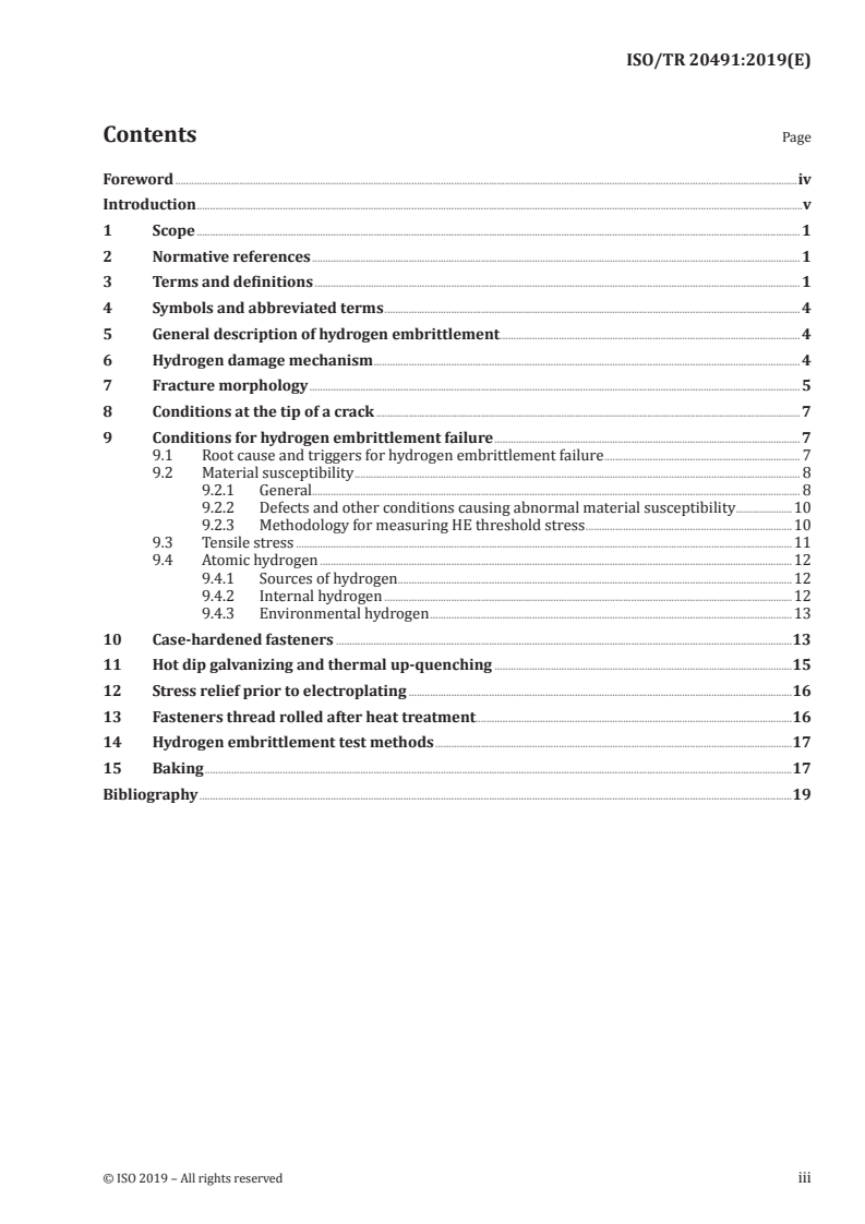ISO/TR 20491:2019 ISO/TR 20491:2019 - Fasteners — Fundamentals of hydrogen embrittlement in steel fasteners/19/2019 - Page 3 preview