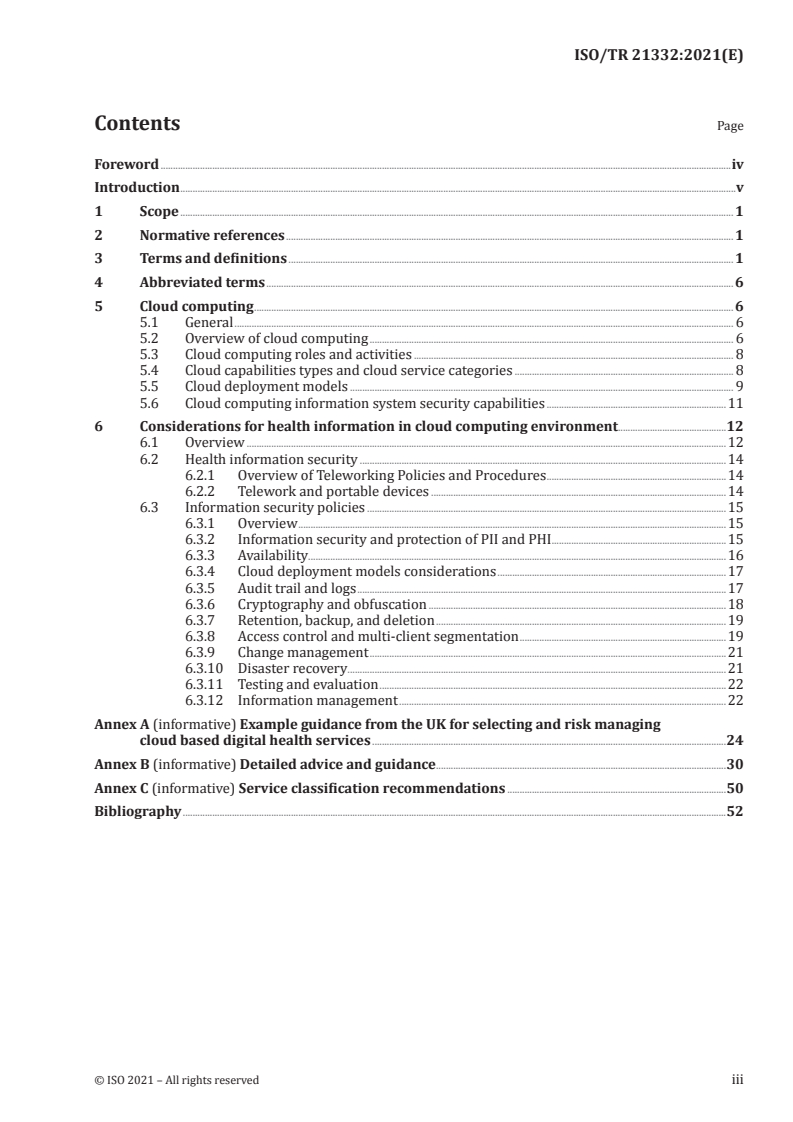 ISO/TR 21332:2021 ISO/TR 21332:2021 - Health informatics — Cloud computing considerations for the security and privacy of health information systems/31/2021 - Page 3 preview