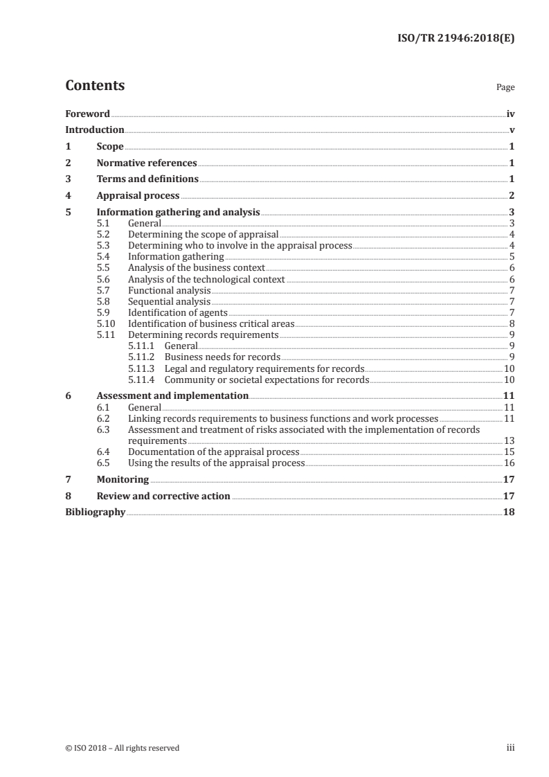 ISO/TR 21946:2018 ISO/TR 21946:2018 - Information and documentation — Appraisal for managing records/13/2018 - Page 3 preview