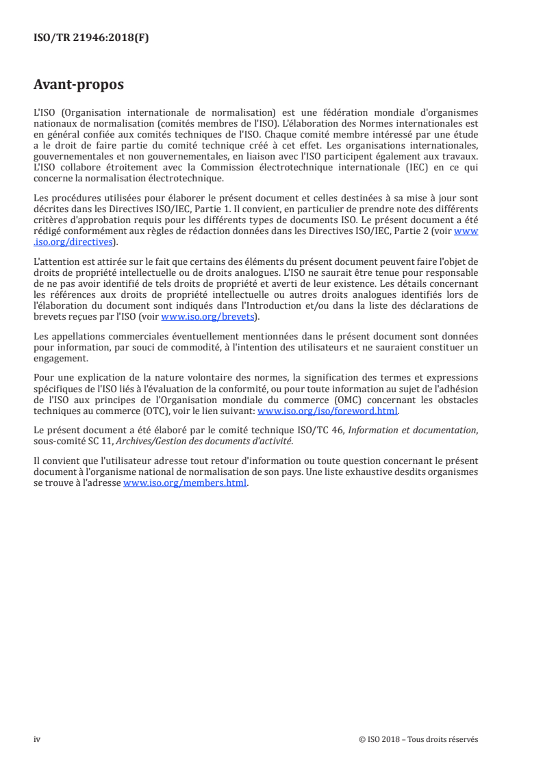 ISO/TR 21946:2018 ISO/TR 21946:2018 - Information et documentation — Evaluation dans le cadre de la gestion des documents d'activité/14/2018 - Page 4 preview