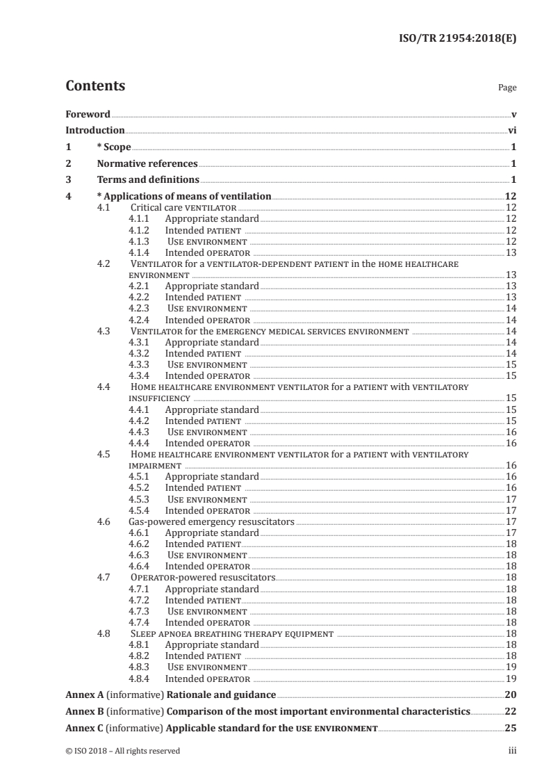 ISO/TR 21954:2018 ISO/TR 21954:2018 - Guidance on the selection of the appropriate means of ventilation based on the intended patient, use environment, and operator/19/2018 - Page 3 preview