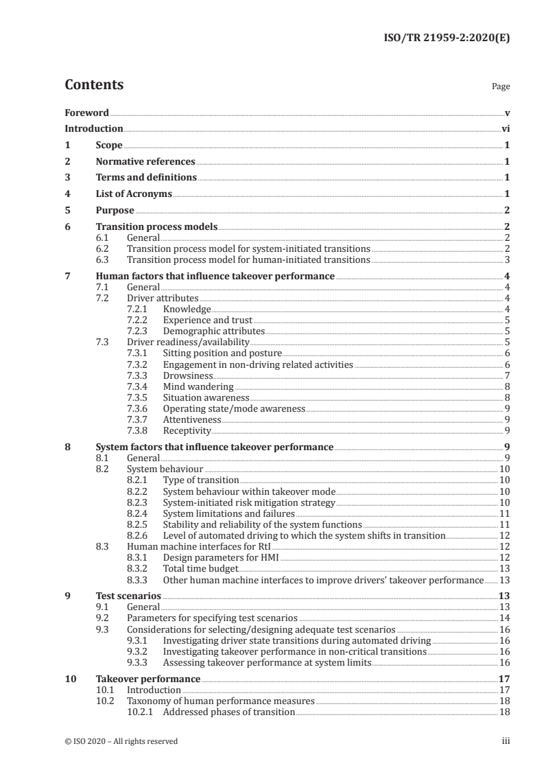 ISO/TR 21959-2:2020 - Road vehicles — Human performance and state in the context of automated driving — Part 2: Considerations in designing experiments to investigate transition processes/28/2020 - Page 3 preview