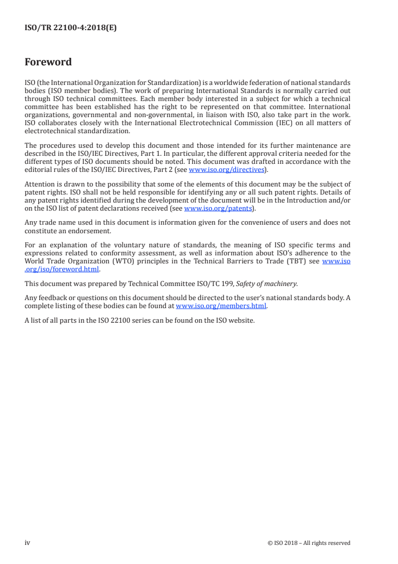 ISO/TR 22100-4:2018 ISO/TR 22100-4:2018 - Safety of machinery — Relationship with ISO 12100 — Part 4: Guidance to machinery manufacturers for consideration of related IT-security (cyber security) aspects/18/2018 - Page 4 preview