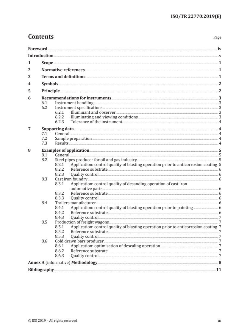 ISO/TR 22770:2019 ISO/TR 22770:2019 - Preparation of steel substrates before application of paints and related products — Analytical colorimetry method to support visual assessment of surface preparation grades/15/2019 - Page 3 preview