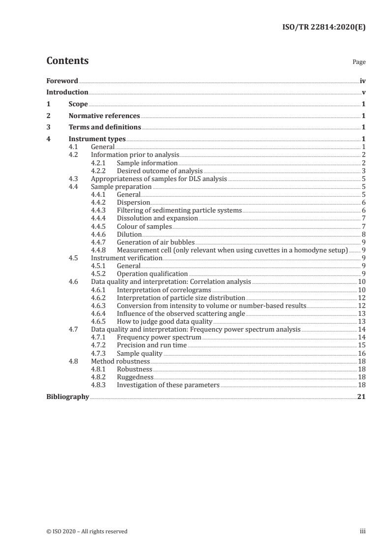 ISO/TR 22814:2020 ISO/TR 22814:2020 - Good practice for dynamic light scattering (DLS) measurements/14/2020 - Page 3 preview