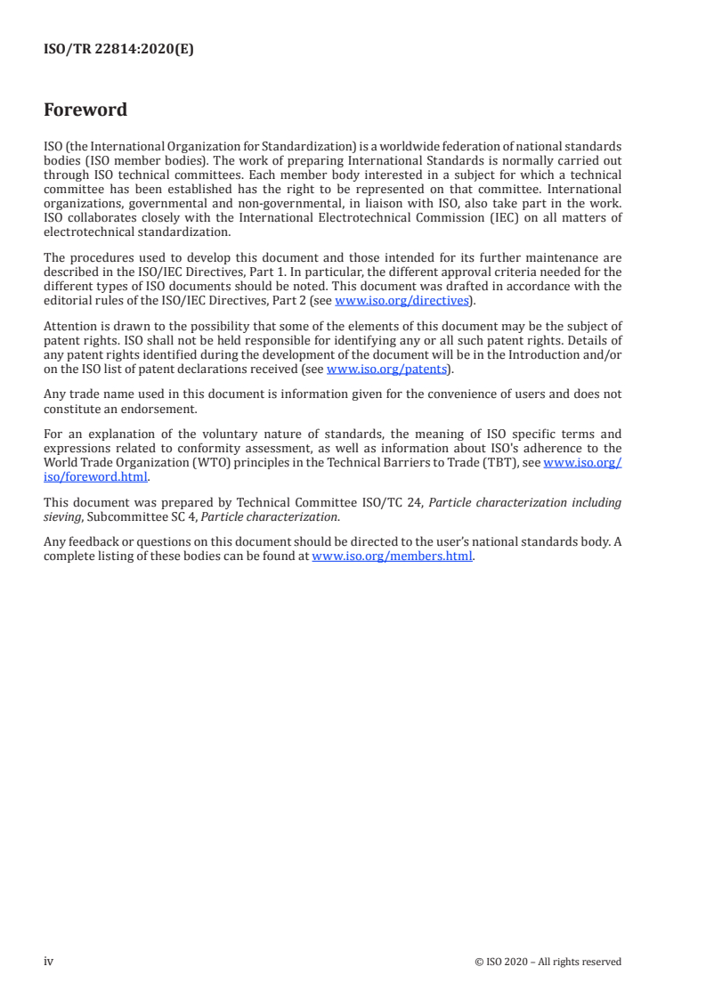 ISO/TR 22814:2020 ISO/TR 22814:2020 - Good practice for dynamic light scattering (DLS) measurements/14/2020 - Page 4 preview