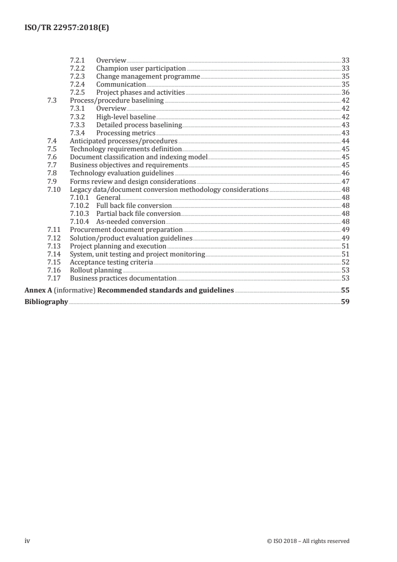 ISO/TR 22957:2018 ISO/TR 22957:2018 - Document management — Analysis, selection and implementation of enterprise content management (ECM) systems/7/2018 - Page 4 preview