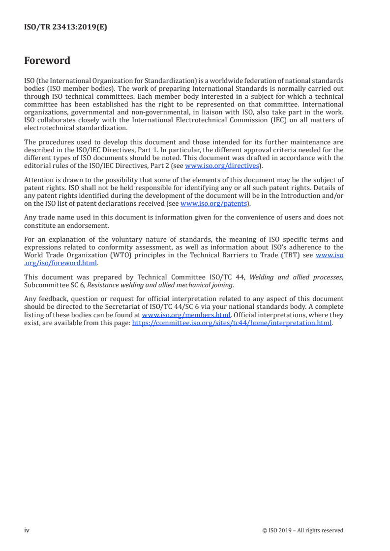 ISO/TR 23413:2019 ISO/TR 23413:2019 - Resistance welding — Overview of standards for resistance welding/10/2019 - Page 4 preview