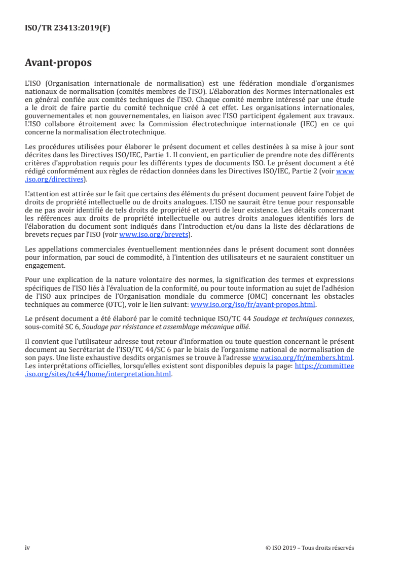 ISO/TR 23413:2019 ISO/TR 23413:2019 - Soudage par résistance — Vue d'ensembles des normes de soudage par résistance/30/2019 - Page 4 preview