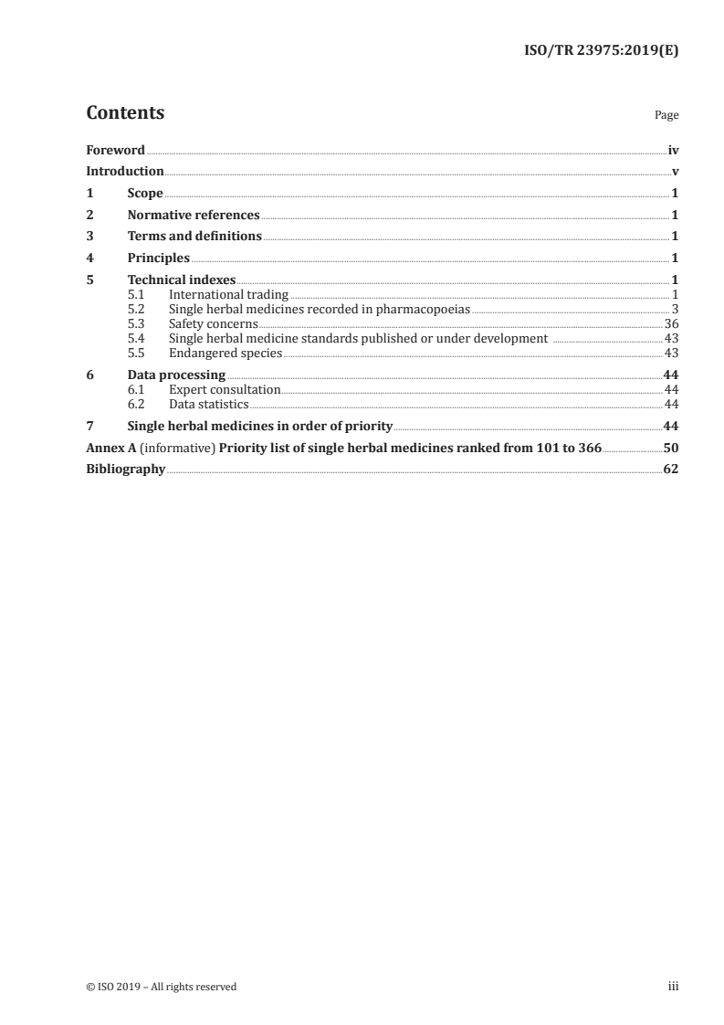 ISO/TR 23975:2019 ISO/TR 23975:2019 - Traditional Chinese medicine — Priority list of single herbal medicines for developing standards/8/2019 - Page 3 preview