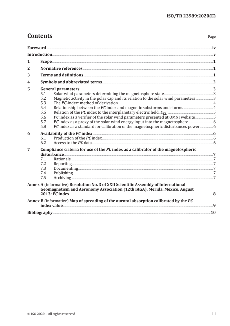 ISO/TR 23989:2020 ISO/TR 23989:2020 - Space environment (natural and artificial) — Operational estimation of the solar wind energy input into the Earth's magnetosphere by means of the ground-based magnetic polar cap (PC) index/6/2020 - Page 3 preview
