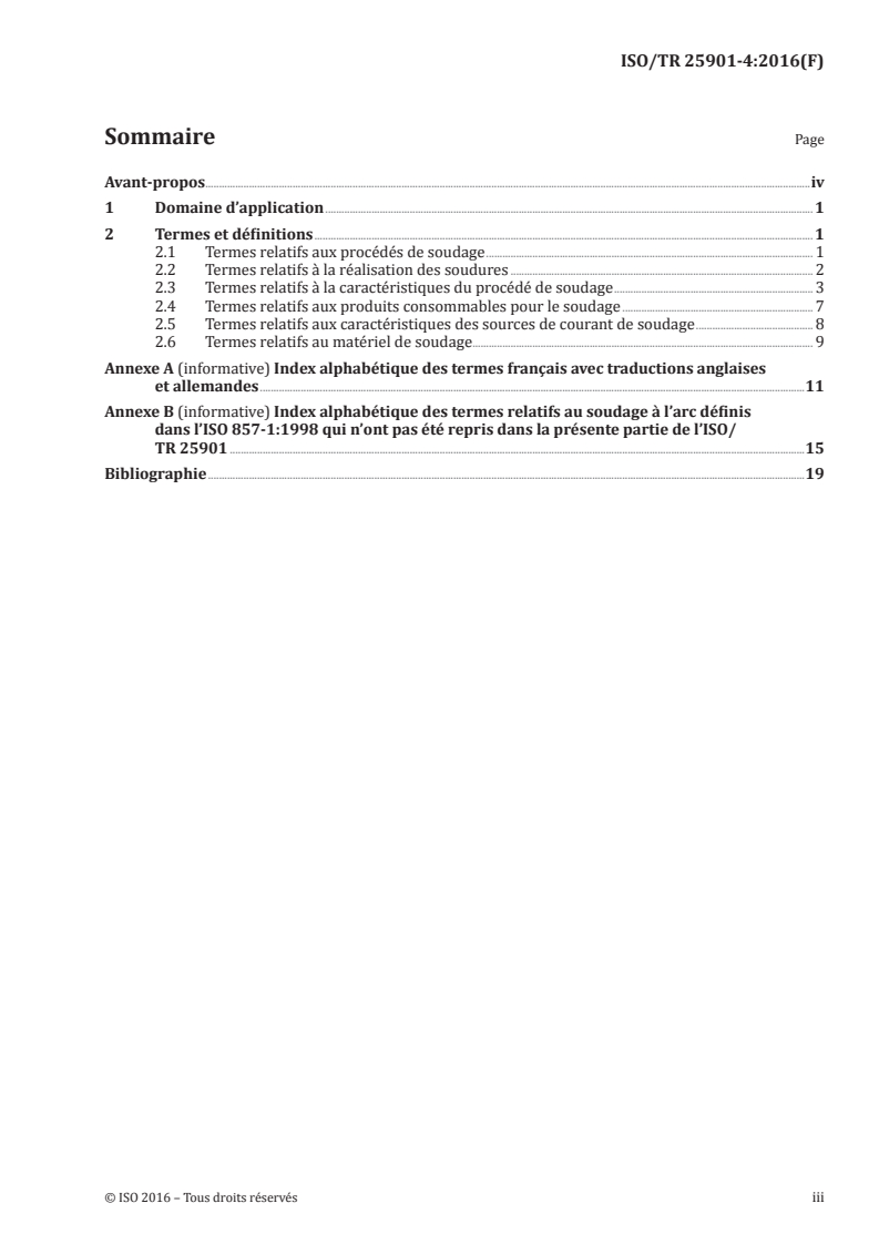 ISO/TR 25901-4:2016 ISO/TR 25901-4:2016 - Soudage et techniques connexes — Vocabulaire — Partie 4: Soudage à l'arc/17/2016 - Page 3 preview