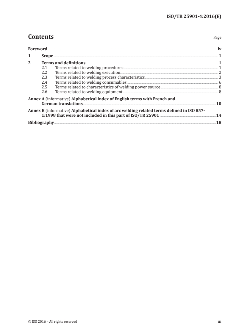 ISO/TR 25901-4:2016 ISO/TR 25901-4:2016 - Welding and allied processes — Vocabulary — Part 4: Arc welding/17/2016 - Page 3 preview