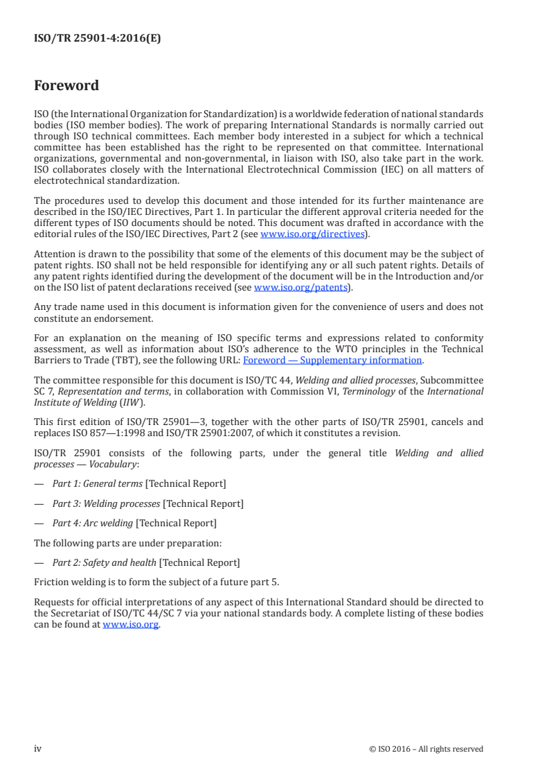 ISO/TR 25901-4:2016 ISO/TR 25901-4:2016 - Welding and allied processes — Vocabulary — Part 4: Arc welding/17/2016 - Page 4 preview