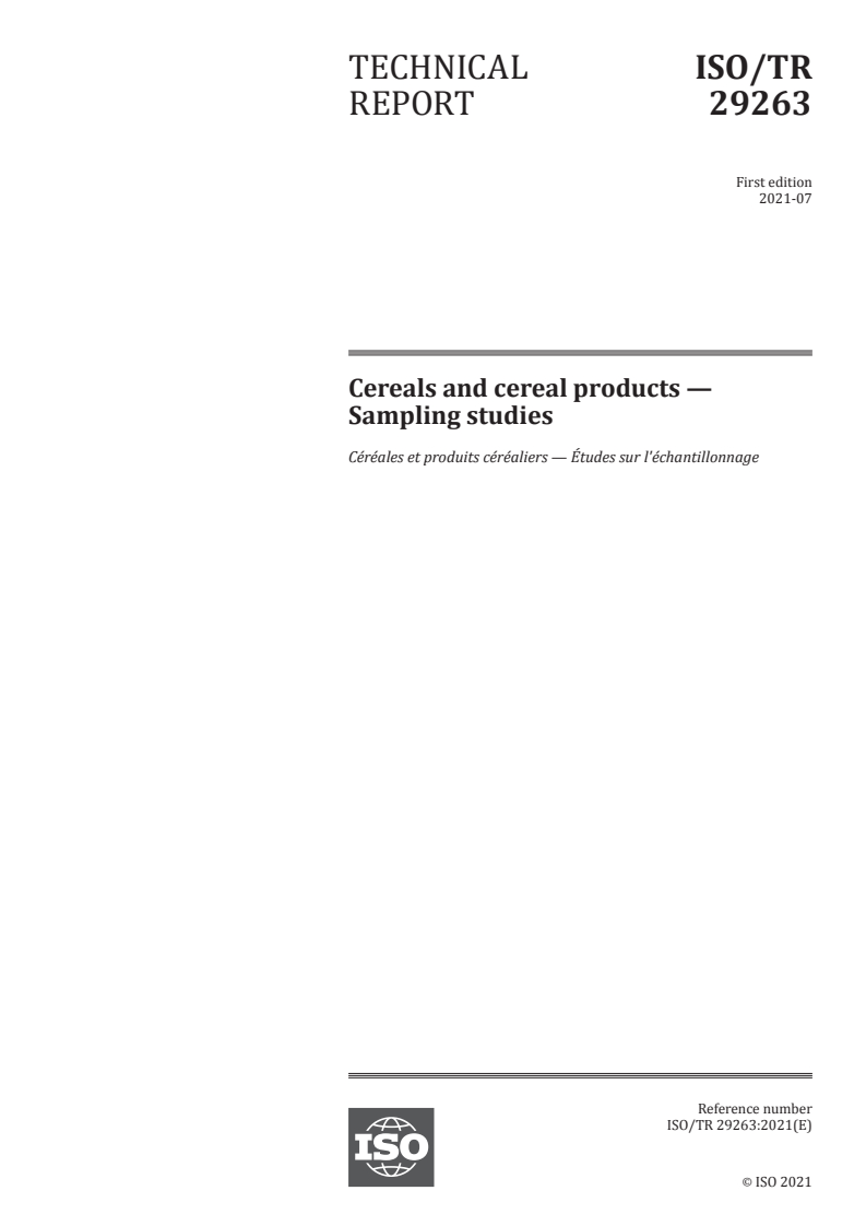 ISO/TR 29263:2021 ISO/TR 29263:2021 - Cereals and cereal products — Sampling studies
Released:7/14/2021 - Page 1 preview