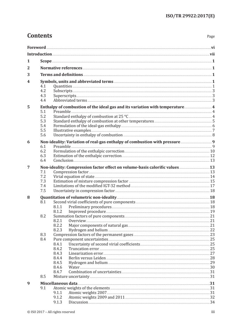 ISO/TR 29922:2017 ISO/TR 29922:2017 - Natural gas — Supporting information on the calculation of physical properties according to ISO 6976/3/2017 - Page 3 preview