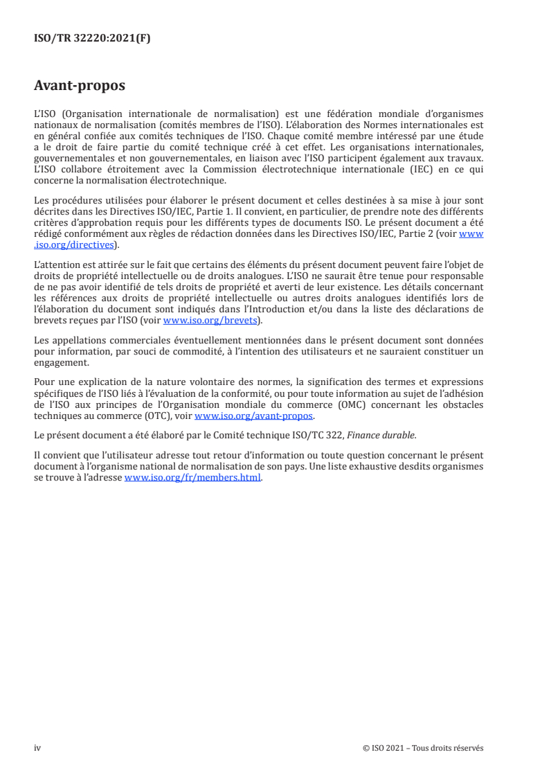 ISO/TR 32220:2021 ISO/TR 32220:2021 - Finance durable — Concepts de base et initiatives clés
Released:8/17/2021 - Page 4 preview