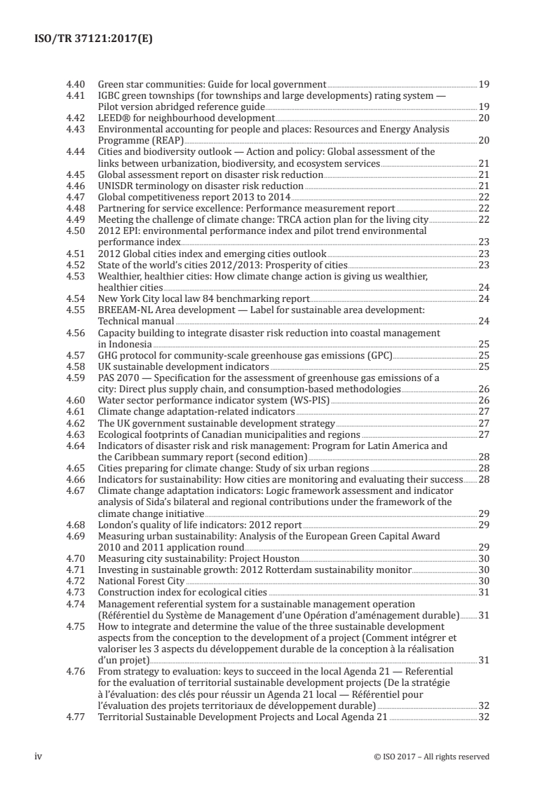 ISO/TR 37121:2017 ISO/TR 37121:2017 - Sustainable development in communities — Inventory of existing guidelines and approaches on sustainable development and resilience in cities/10/2017 - Page 4 preview