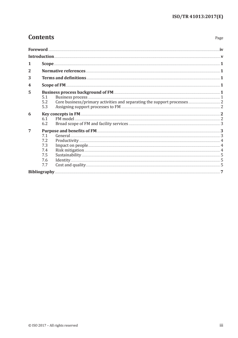 ISO/TR 41013:2017 ISO/TR 41013:2017 - Facility management — Scope, key concepts and benefits/11/2017 - Page 3 preview