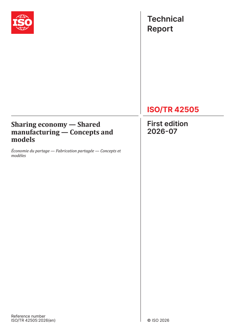 ISO/TR 42505:2026 ISO/TR 42505:2026 - Sharing economy — Shared manufacturing — Concepts and models - Page 1 preview