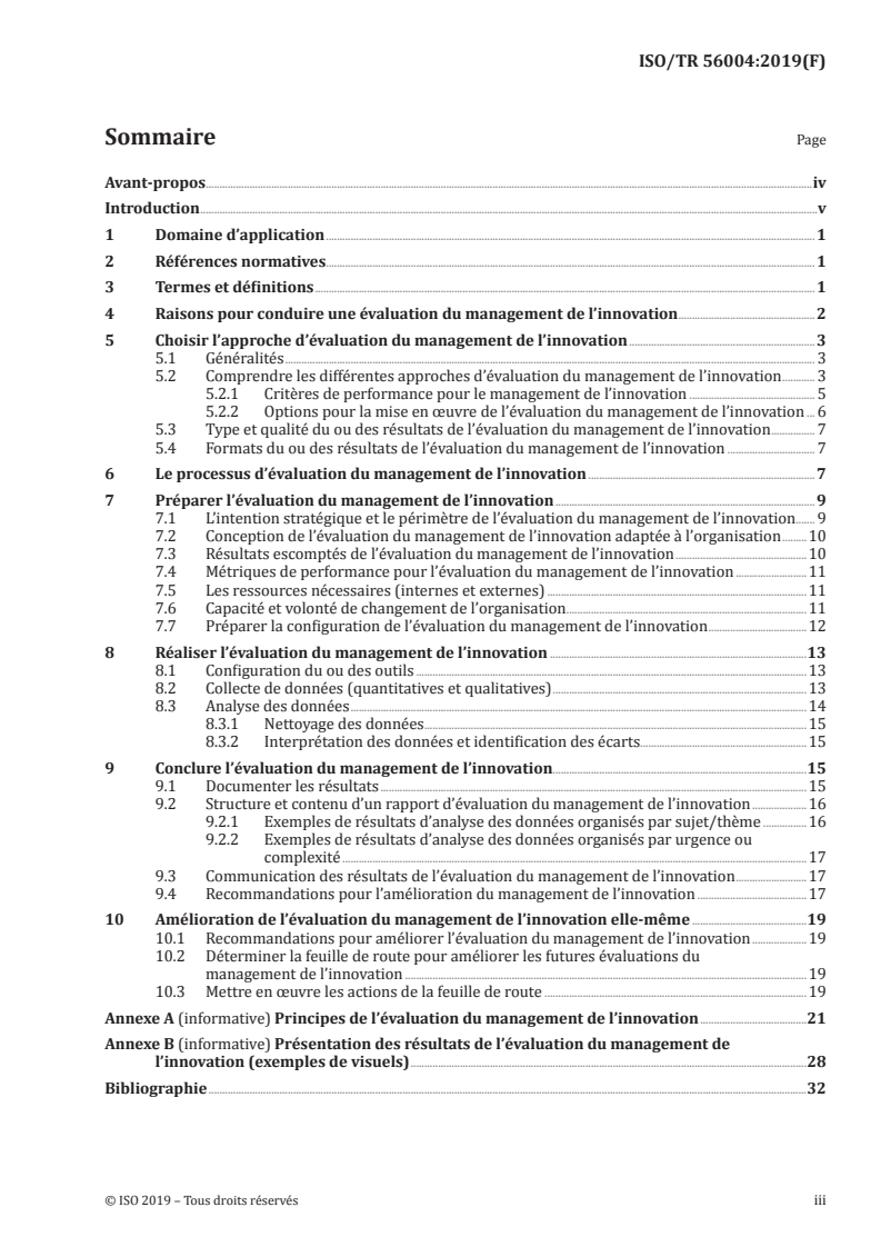 ISO/TR 56004:2019 ISO/TR 56004:2019 - Évaluation du management de l'innovation — Lignes directrices/29/2019 - Page 3 preview