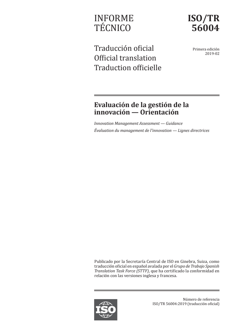 ISO/TR 56004:2019 ISO/TR 56004:2019 - Innovation Management Assessment — Guidance/18/2021 - Page 1 preview