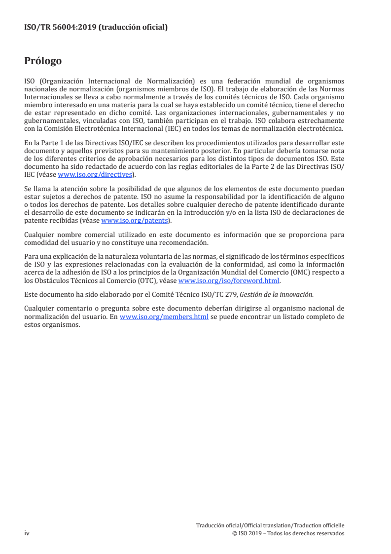 ISO/TR 56004:2019 ISO/TR 56004:2019 - Innovation Management Assessment — Guidance/18/2021 - Page 4 preview