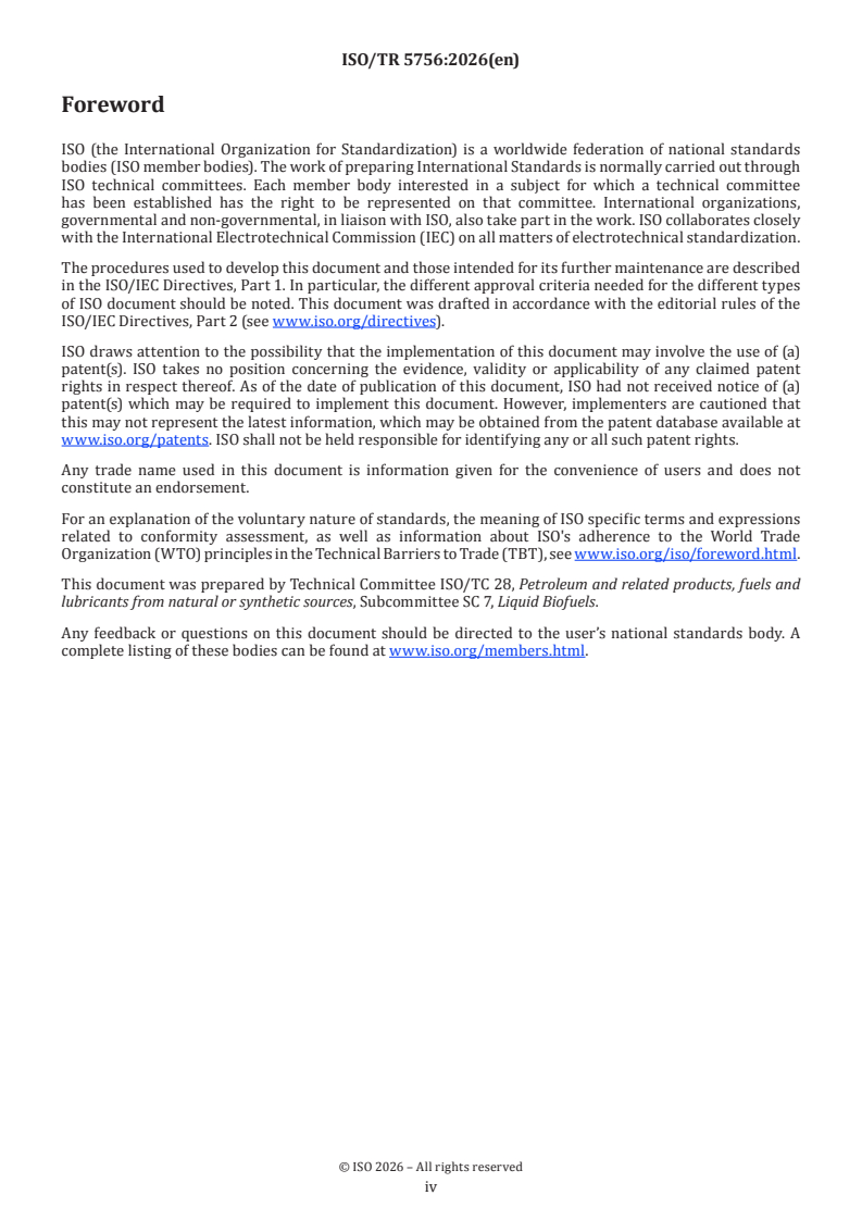 ISO/TR 5756:2026 ISO/TR 5756:2026 - Petroleum and related products — Volumetric practice for estimating hydrocarbon and ethanol content in fuel ethanol and gasoline blends - Page 4 preview