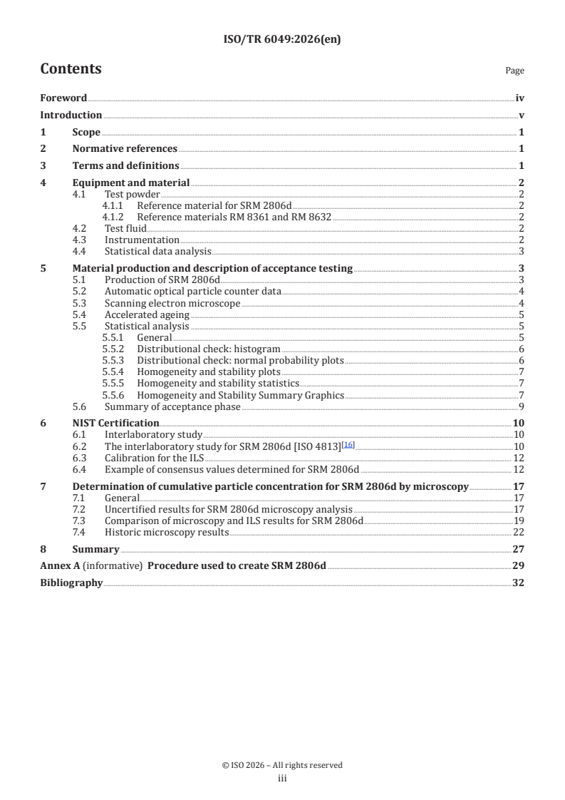 ISO/TR 6049:2026 ISO/TR 6049:2026 - Hydraulic fluid power — Procedures used to certify the standard reference material SRM 2806d used in ISO 11171 - Page 3 preview