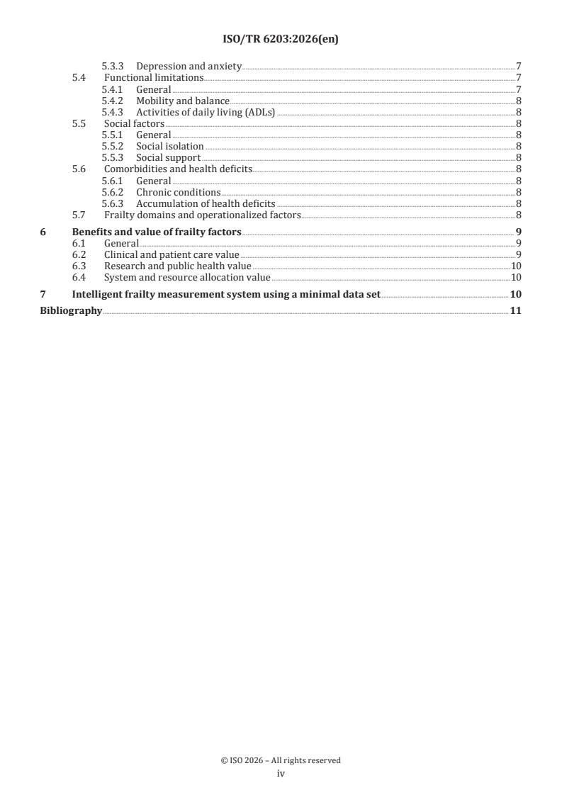 ISO/TR 6203:2026 ISO/TR 6203:2026 - Health informatics — Personalized digital health — Common factors for frailty assessment - Page 4 preview