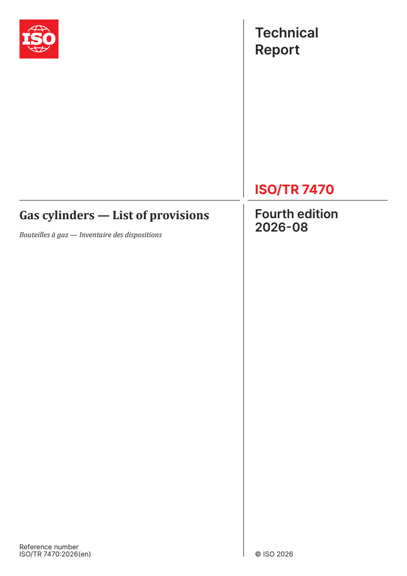 ISO/TR 7470:2026 ISO/TR 7470:2026 - Gas cylinders — List of provisions - Page 1 preview