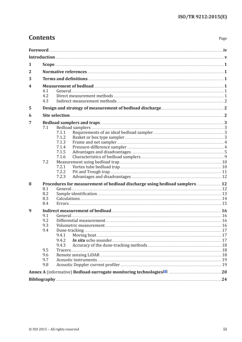 ISO/TR 9212:2015 ISO/TR 9212:2015 - Hydrometry — Methods of measurement of bedload discharge/4/2015 - Page 3 preview