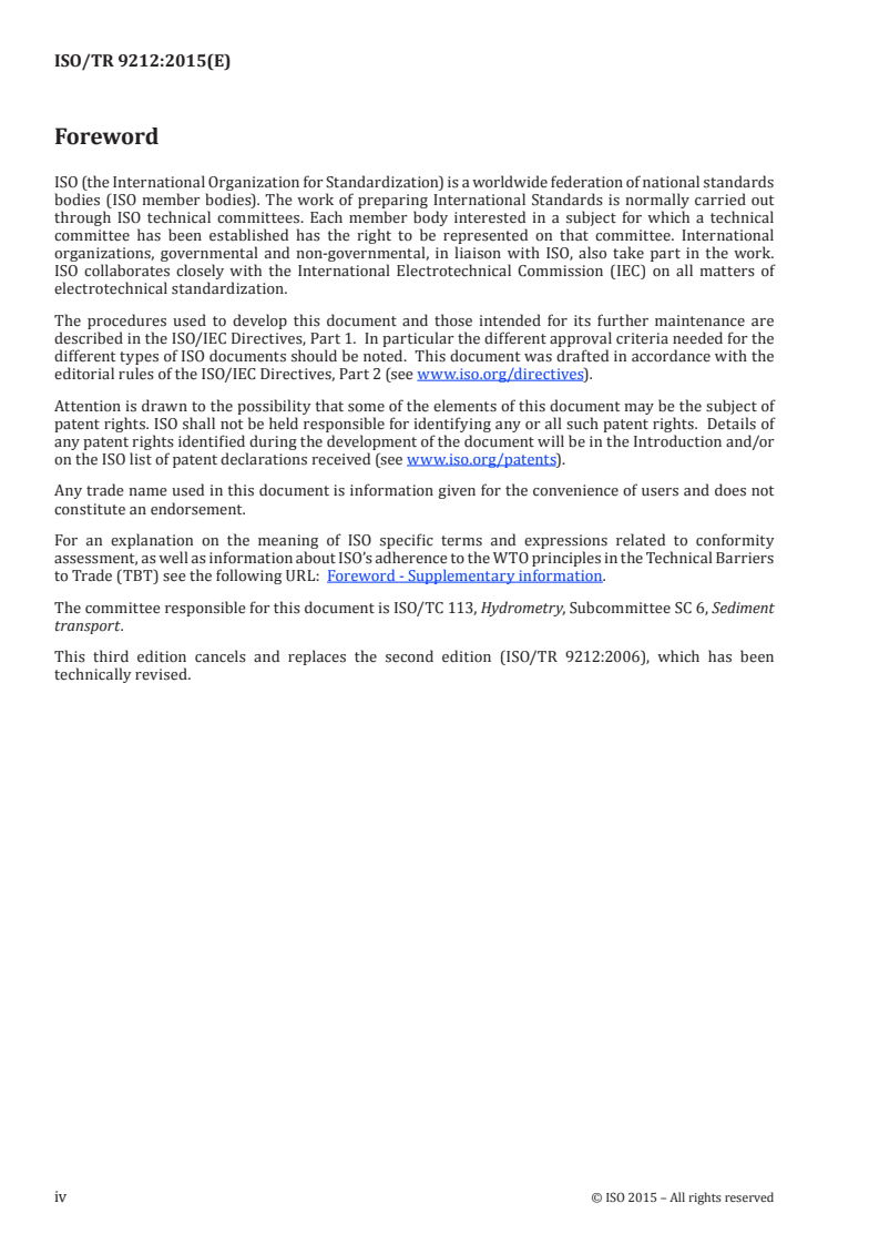 ISO/TR 9212:2015 ISO/TR 9212:2015 - Hydrometry — Methods of measurement of bedload discharge/4/2015 - Page 4 preview