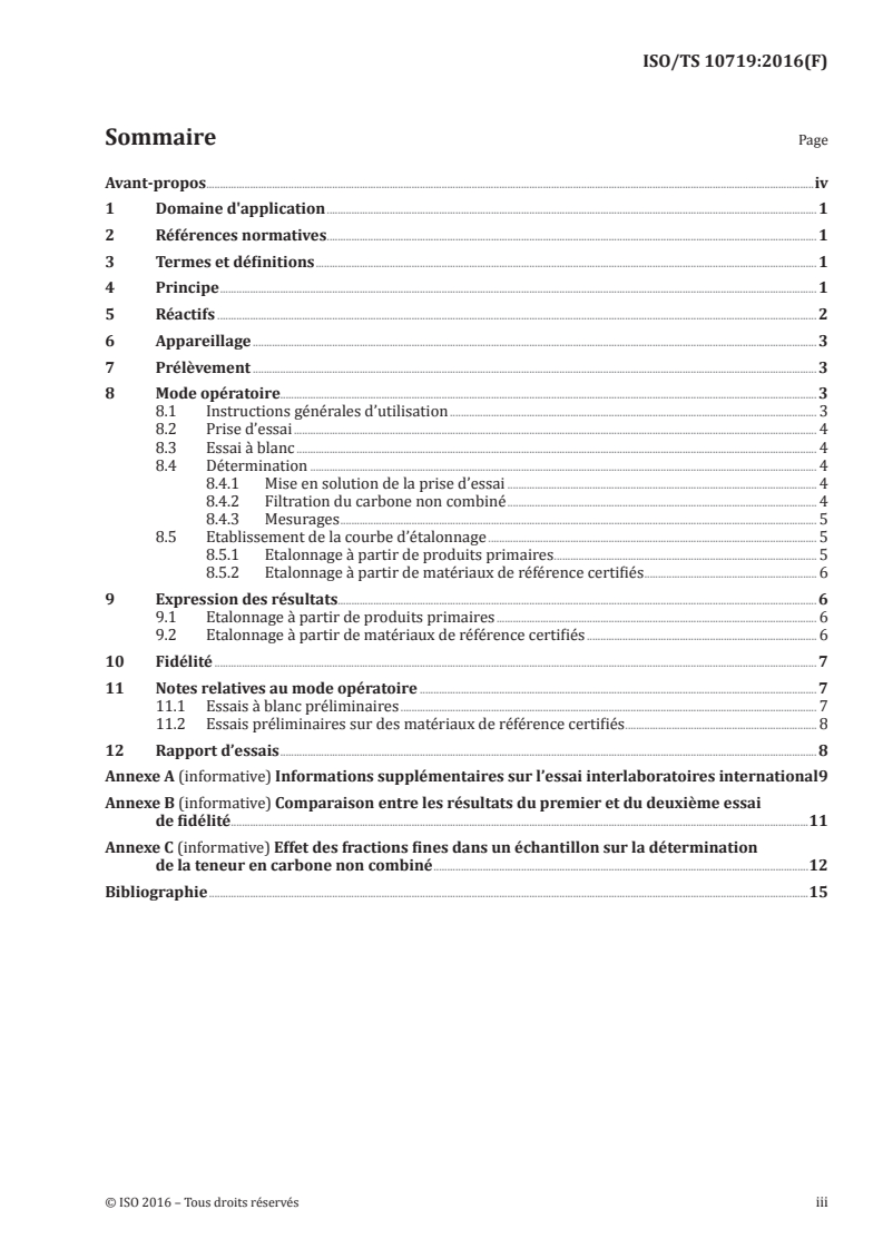 ISO/TS 10719:2016 ISO/TS 10719:2016 - Fontes — Détermination du carbone non combiné — Méthode par absorption dans l'infrarouge après combustion dans un four à induction/2/2020 - Page 3 preview