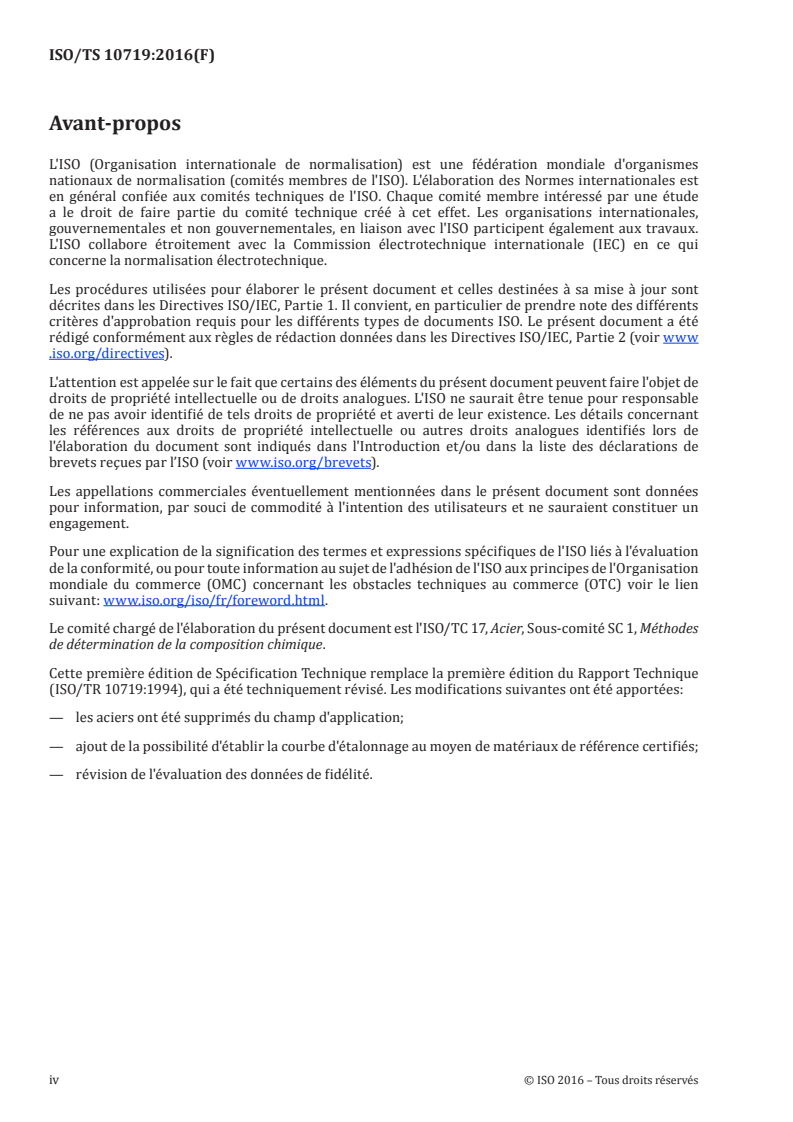 ISO/TS 10719:2016 ISO/TS 10719:2016 - Fontes — Détermination du carbone non combiné — Méthode par absorption dans l'infrarouge après combustion dans un four à induction/2/2020 - Page 4 preview