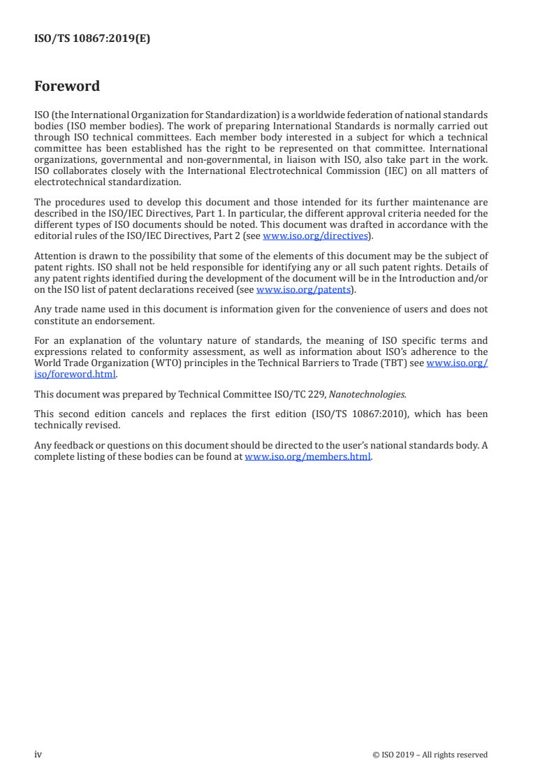 ISO/TS 10867:2019 ISO/TS 10867:2019 - Nanotechnologies — Characterization of single-wall carbon nanotubes using near infrared photoluminescence spectroscopy/4/2019 - Page 4 preview