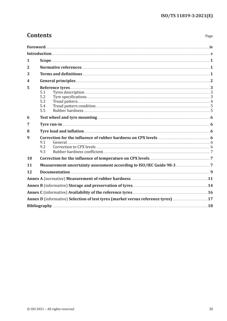 ISO/TS 11819-3:2021 ISO/TS 11819-3:2021 - Acoustics — Measurement of the influence of road surfaces on traffic noise — Part 3: Reference tyres/29/2021 - Page 3 preview