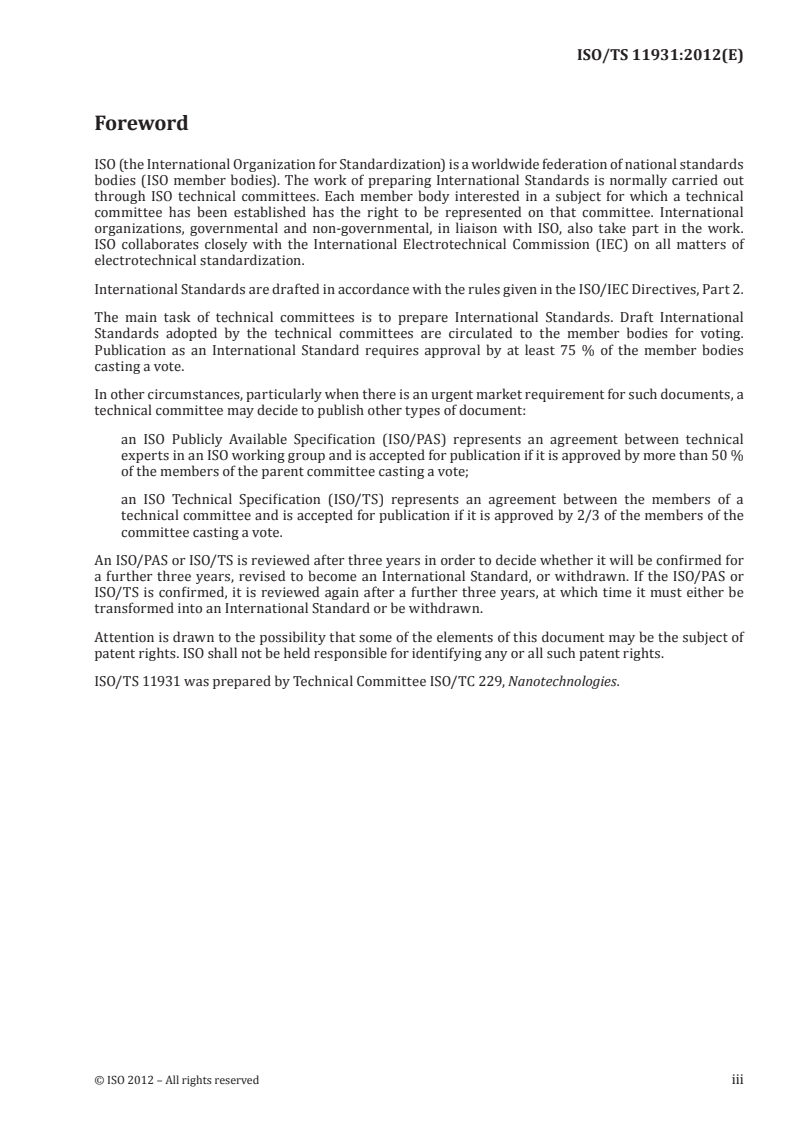 ISO/TS 11931:2012 ISO/TS 11931:2012 - Nanotechnologies — Nanoscale calcium carbonate in powder form — Characteristics and measurement/14/2012 - Page 3 preview