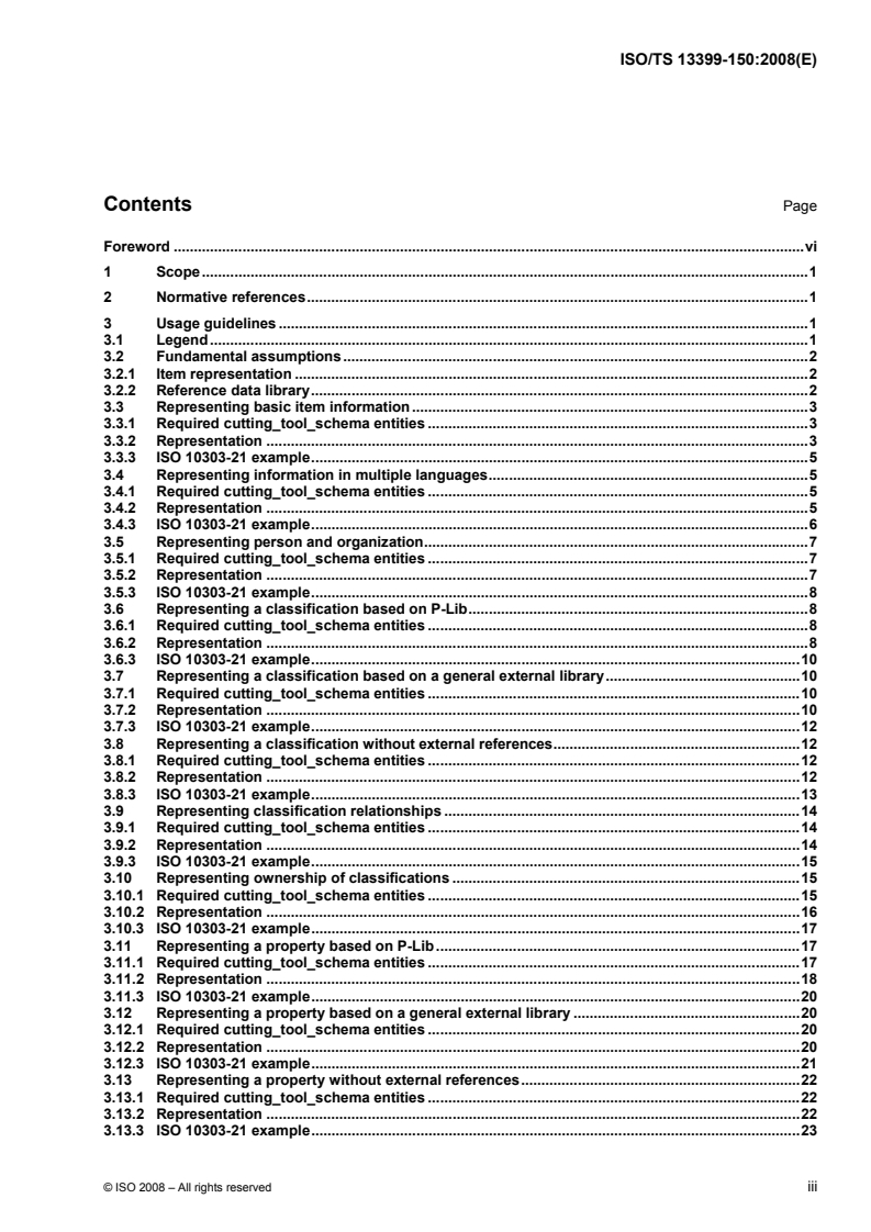 ISO/TS 13399-150:2008 ISO/TS 13399-150:2008 - Cutting tool data representation and exchange — Part 150: Usage guidelines/27/2008 - Page 3 preview