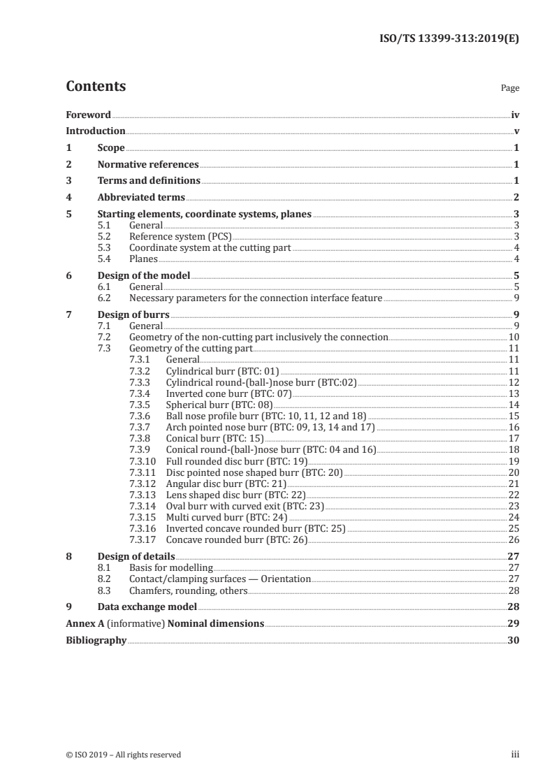ISO/TS 13399-313:2019 ISO/TS 13399-313:2019 - Cutting tool data representation and exchange — Part 313: Creation and exchange of 3D models — Burrs/23/2019 - Page 3 preview