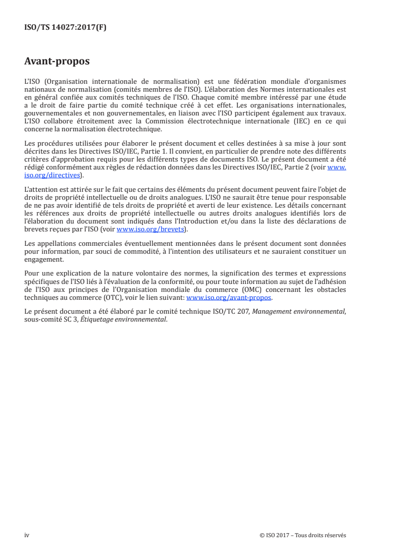 ISO/TS 14027:2017 ISO/TS 14027:2017 - Marquages et déclarations environnementaux — Développement des règles de définition des catégories de produit/18/2017 - Page 4 preview
