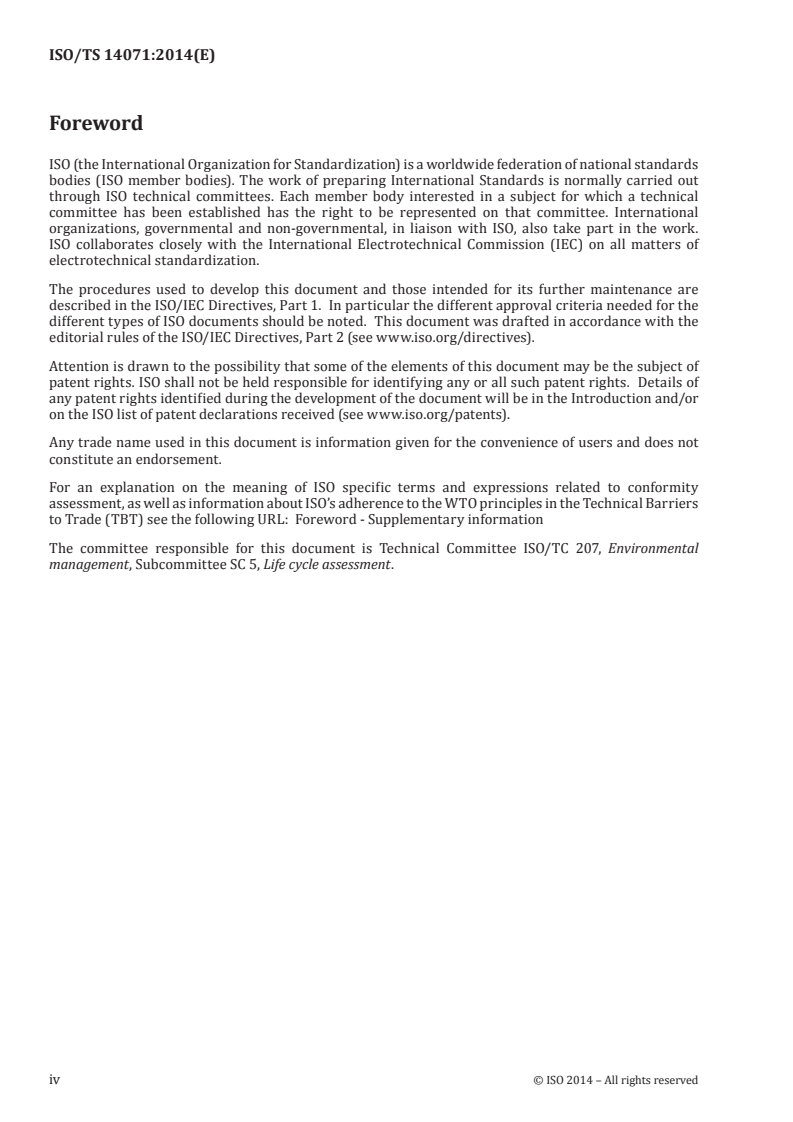ISO/TS 14071:2014 ISO/TS 14071:2014 - Environmental management — Life cycle assessment — Critical review processes and reviewer competencies: Additional requirements and guidelines to ISO 14044:2006/15/2014 - Page 4 preview