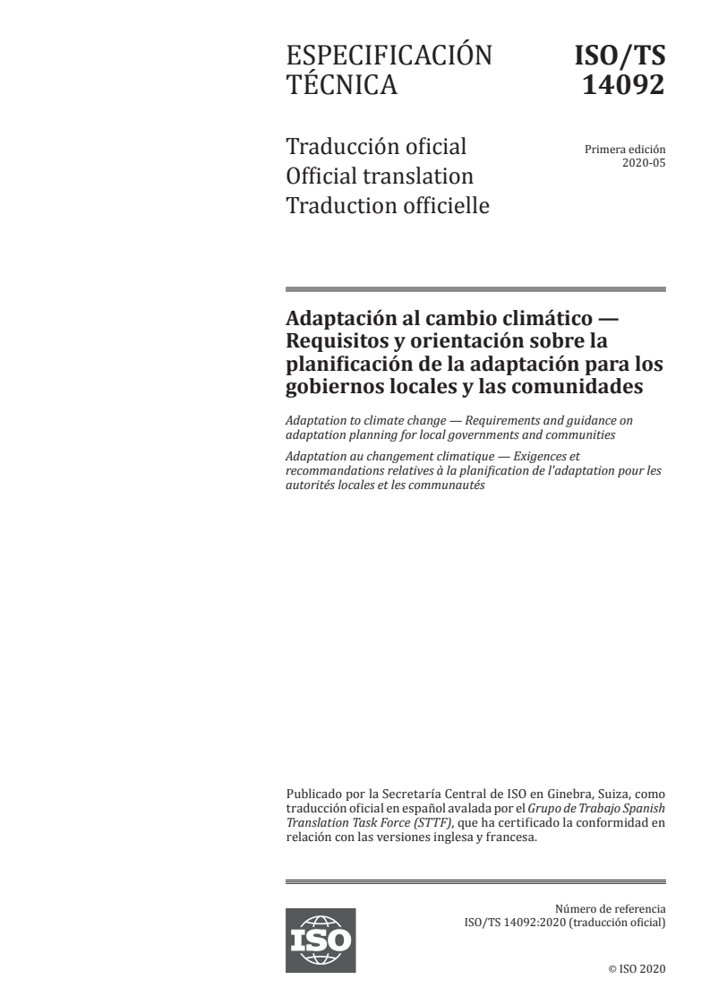 ISO/TS 14092:2020 ISO/TS 14092:2020 - Adaptation to climate change — Requirements and guidance on adaptation planning for local governments and communities/29/2021 - Page 1 preview