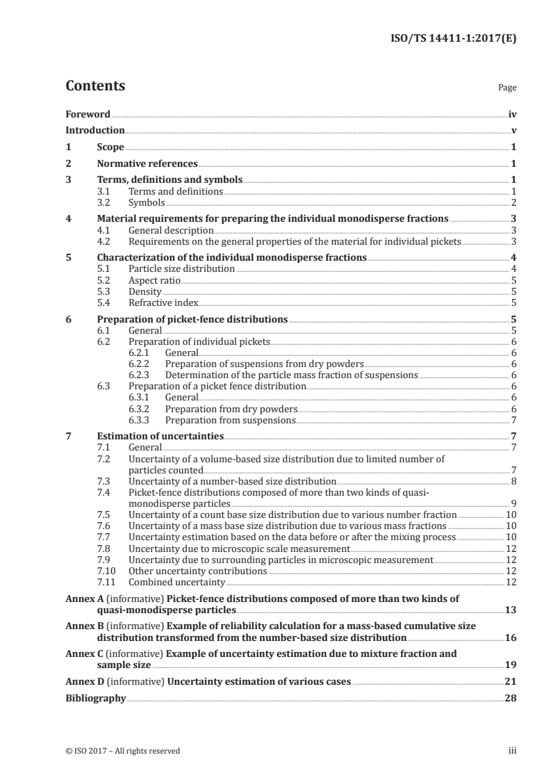 ISO/TS 14411-1:2017 ISO/TS 14411-1:2017 - Preparation of particulate reference materials — Part 1: Polydisperse material based on picket fence of monodisperse spherical particles/10/2017 - Page 3 preview